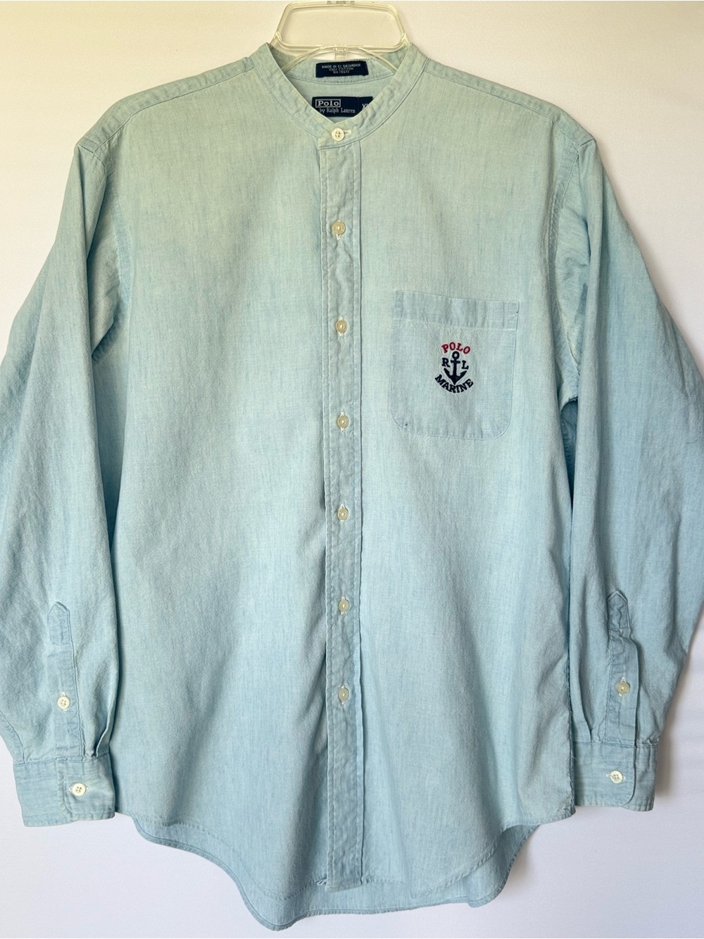 Polo by Ralph Lauren Light Blue Mandarin-Collar Chambray Shirt Vintage 1990s